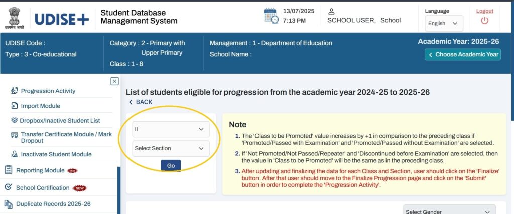 UDISE Student Progression Update