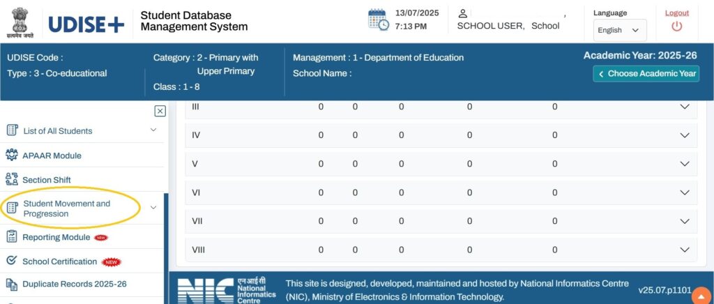 UDISE Student Progression Update